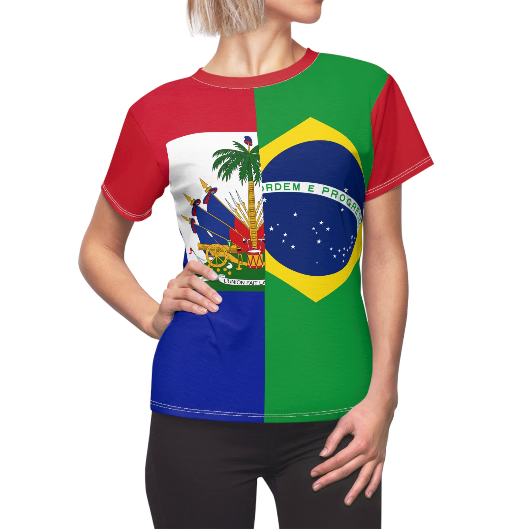 Haiti-Brazil Fusion Soccer Women's Tee - Patriotic Brazil Haiti Soccer Fan Shirt