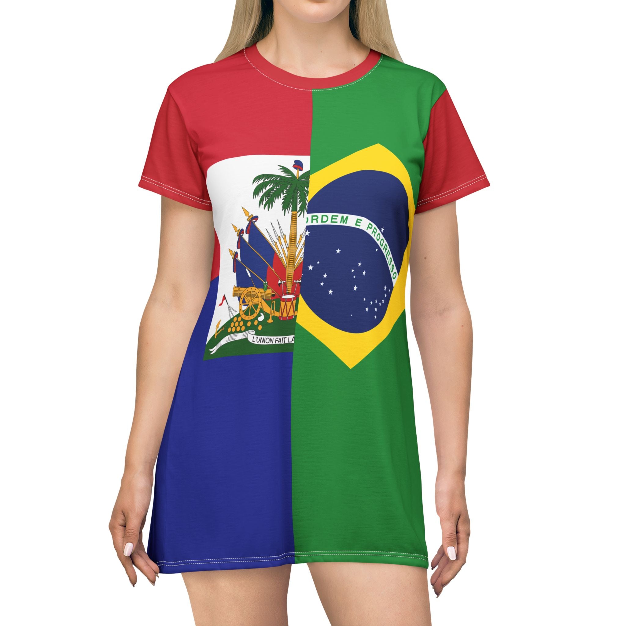 Haiti-Brazil Fusion Soccer Women's T-Shirt Dress
