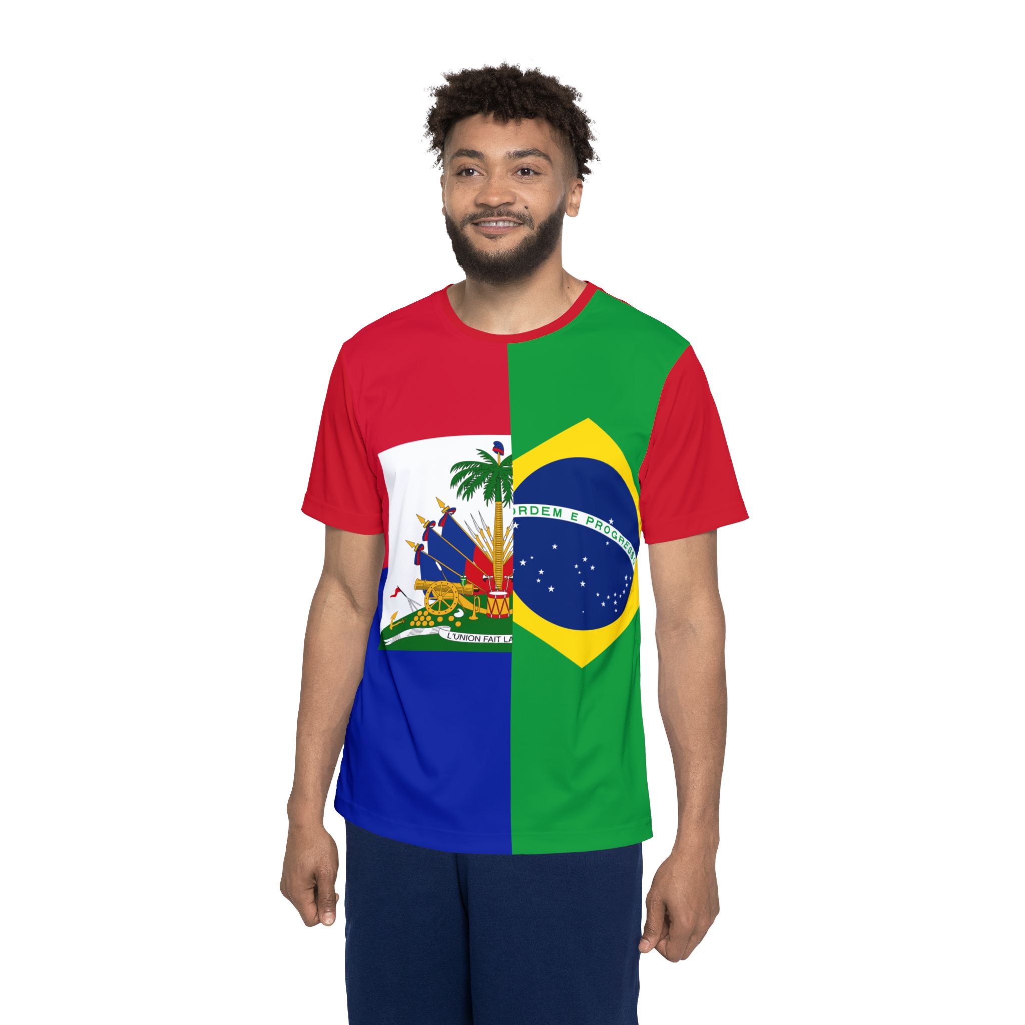 Haiti-Brazil Flag Split Soccer Men's Jersey